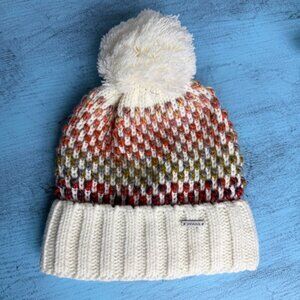 Prana Knit Pom-Pom Beanie Hat Multicolored Gradient Design Fleece Lined One Size